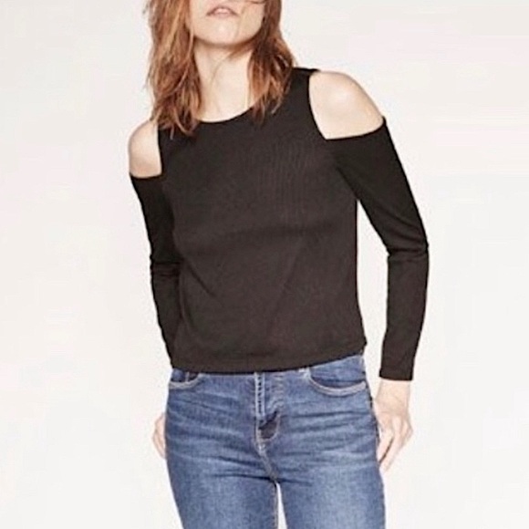 Zara Tops - Zara Knit Ribbed Black Cold Shoulder Top